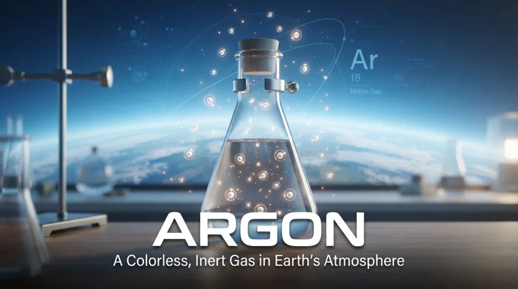 Argon, a synonym for gas, found naturally in Earth's atmosphere