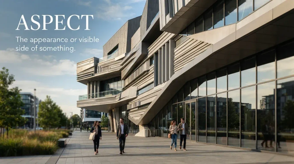 Aspect can mean the appearance or visible side of something.