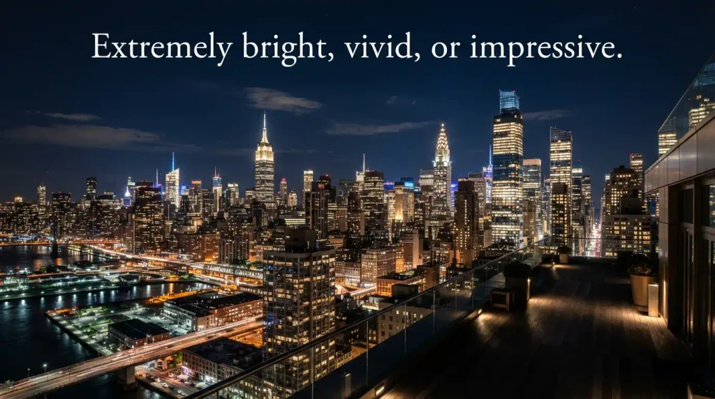 Extremely bright, vivid, or impressive.