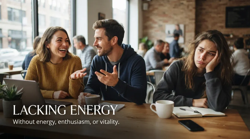  Lacking energy, enthusiasm, movement, or vitality