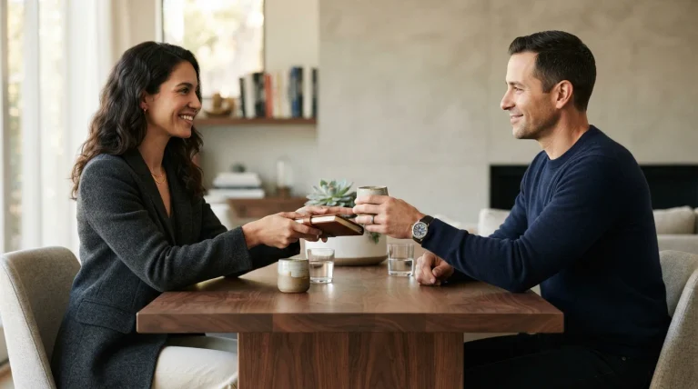 Synonym for give and take describing mutual exchange, compromise, and cooperation