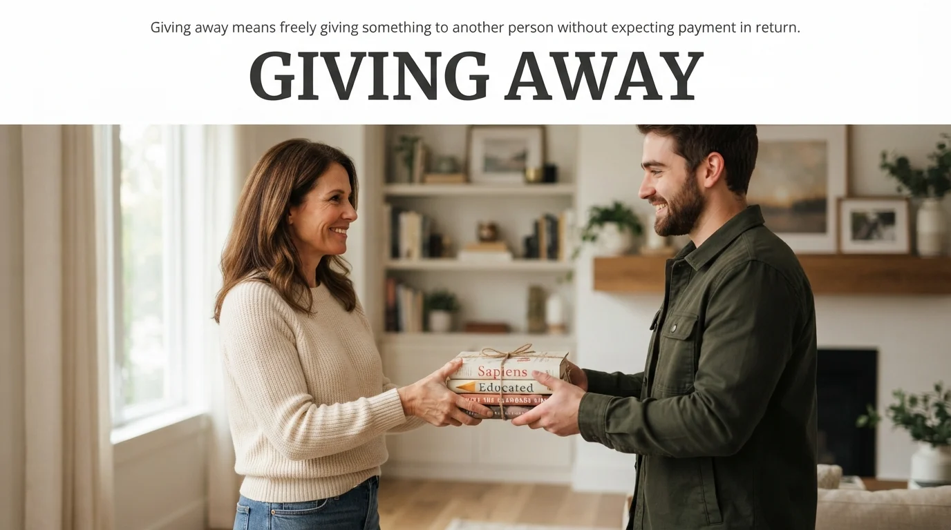Synonym for giving away describing the act of donating, sharing, or handing something to others