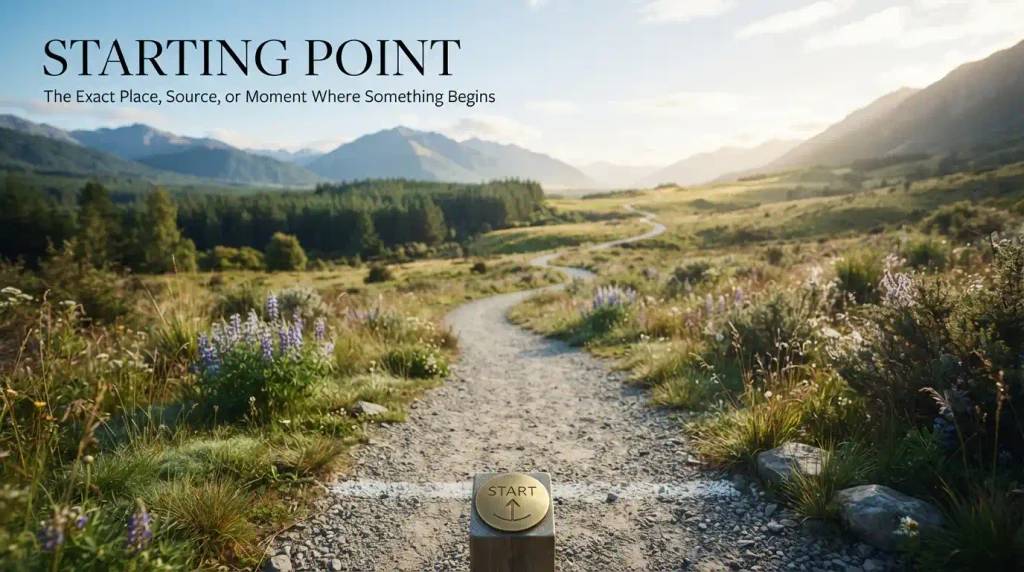 Synonym for origin describing the exact place, source, or moment where something begins