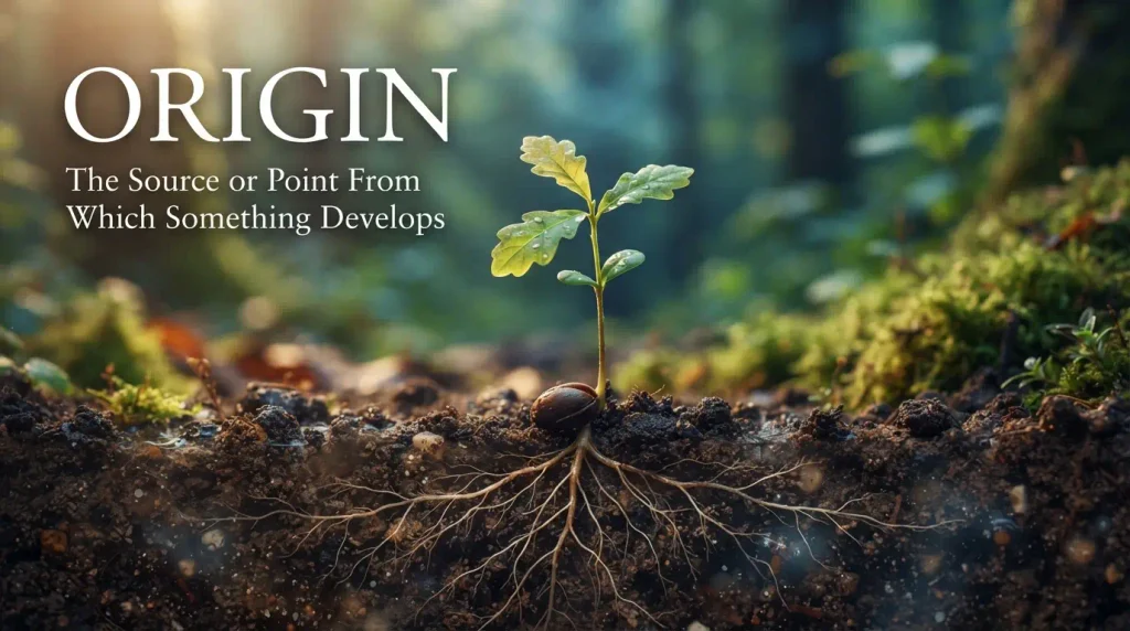 Synonym for origin describing the source or point from which something develops