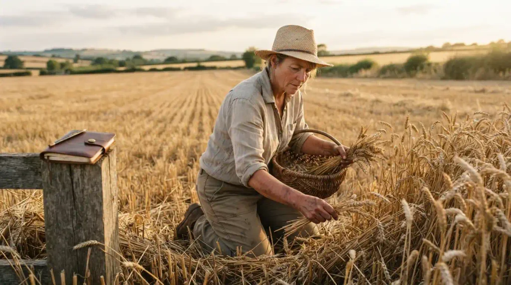To gather crops or, figuratively, useful results or information.